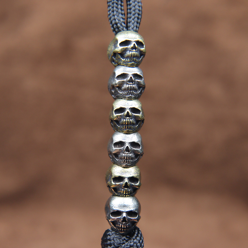 Paracord Survival Bracelet - Mini Skull Head Brass Knife Beads