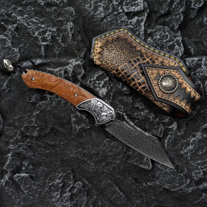 Damascus steel folding knife V - Outdoor Hunting Gifts recension och pris