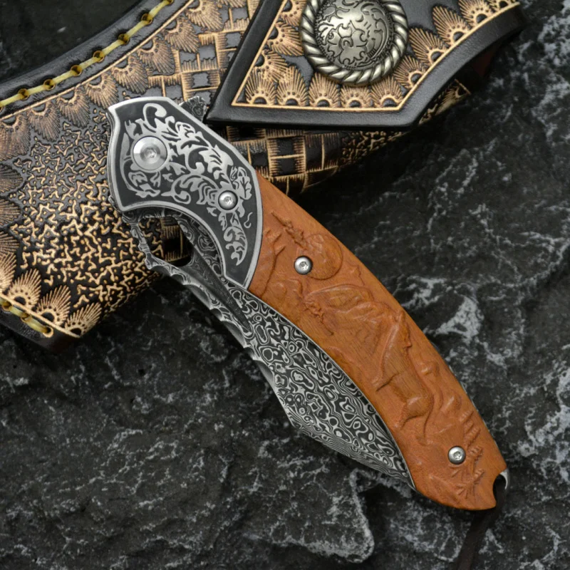 Damascus steel folding knife V - Outdoor Hunting Gifts recension och pris